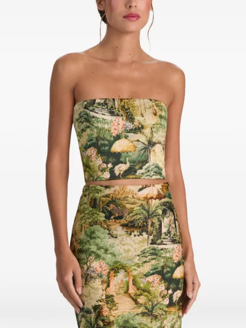 alice + olivia Ceresi landscape-print smocked bandeau top Green CC606P22042
