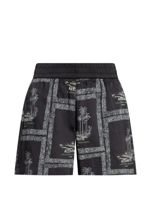AllSaints Lettie palm-tree print elasticated shorts Black W072TE