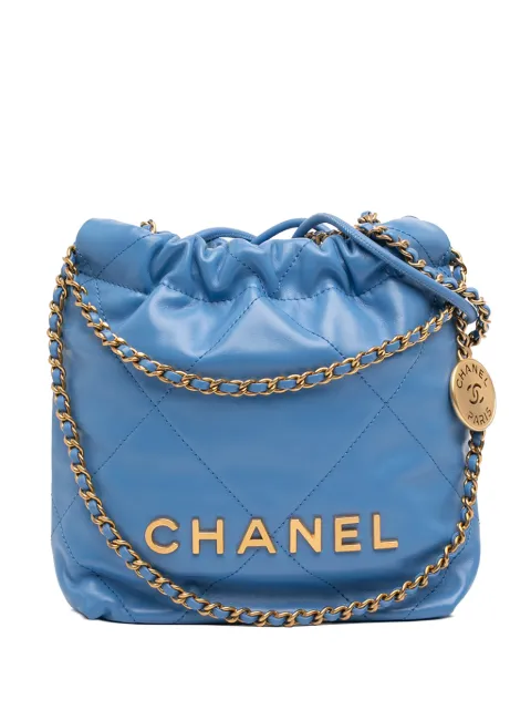 CHANEL Pre-Owned 2021-2026 Mini Shiny Calfskin 22 Handbag satchel Blue Y1S38QB4V3U2MY3C