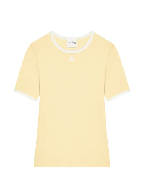 Courrèges logo-embroidered contrast-trim T-shirt Yellow 826JTS017JS0203