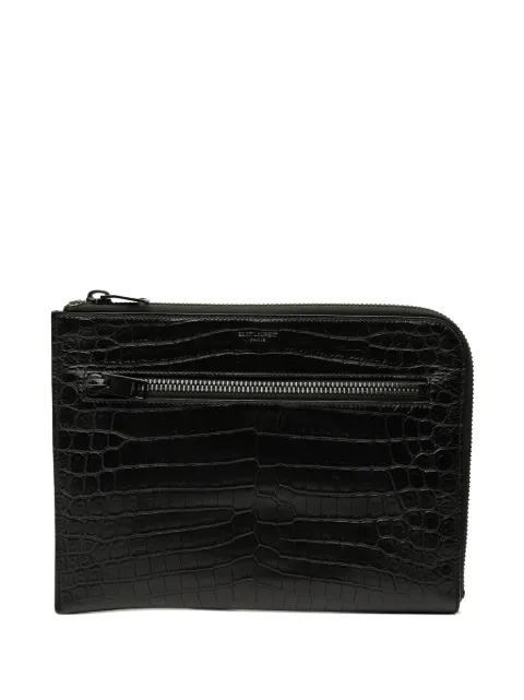 Saint Laurent Pre-Owned 2017 Croc Embossed Leather clutch bag Black 27QJ9UFZV1A6ZSQ6