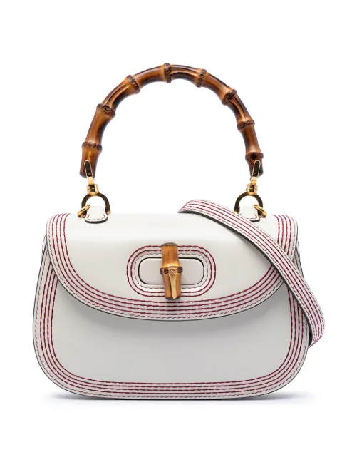 Gucci Pre-Owned 2016-2026 Small Calfskin Stitched Bamboo 1947 Top Handle Bag satchel White 5HLZOXEE3HYRXYID
