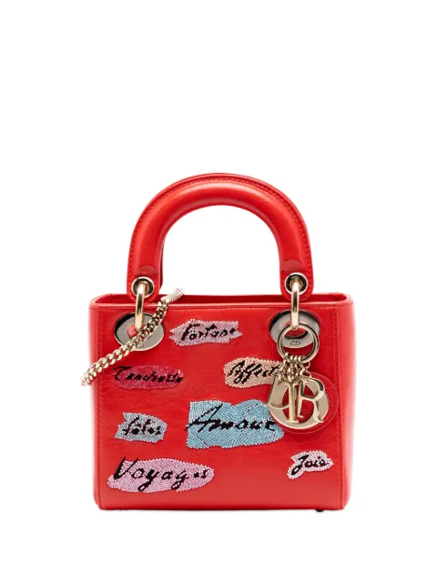 Christian Dior Pre-Owned 2016 Mini Calfskin Beaded Lady Dior satchel Red 4GUR3L24AWNWBO74