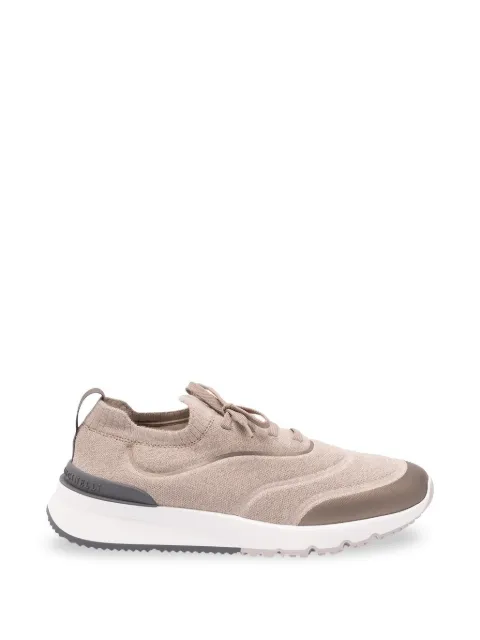 Brunello Cucinelli Techno cotton knit runners with heat-bonded details Neutrals MZUAUFO340CEJ23