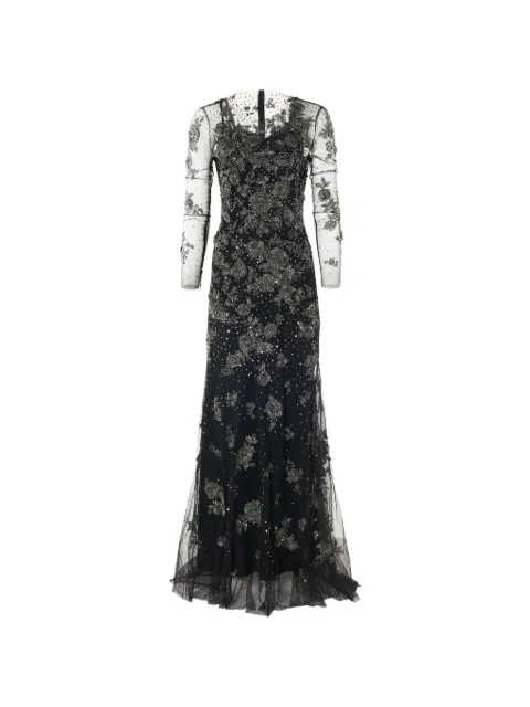 Carolina Herrera trumpet gown with pewter floral embroidery Black P2611E719NTU