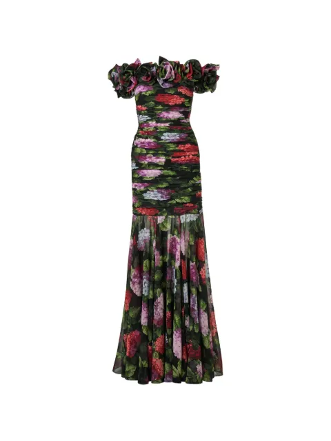 Carolina Herrera chiffon evening gown with off-the-shoulder design and hydrangea print Black P2611N706HCH