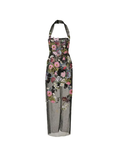 Carolina Herrera column gown with floral embroidery Black P2611E725NTU