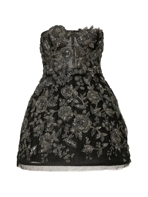 Carolina Herrera strapless minidress with pewter floral embroidery Black P2611E544NTU