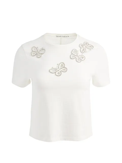 alice + olivia crystal-embellished cutout T-shirt White CC606E11032