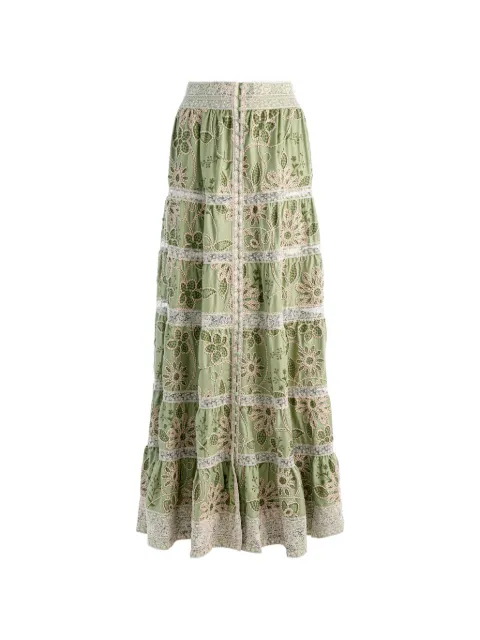 alice + olivia Adira embroidered tiered maxi skirt Green CC606D28301