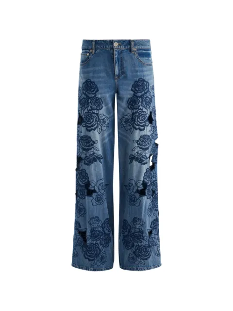 alice + olivia floral-embroidered cutout jeans Blue CD606D06137
