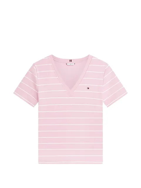 Tommy Hilfiger striped-pattern V-neck T-shirt Pink WW0WW40584