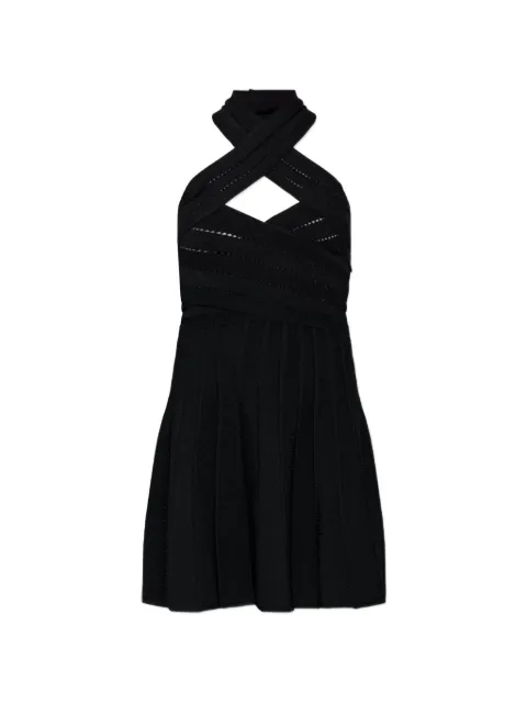 Balmain halterneck pointelle-knit mini dress Black HF1R5203KK34
