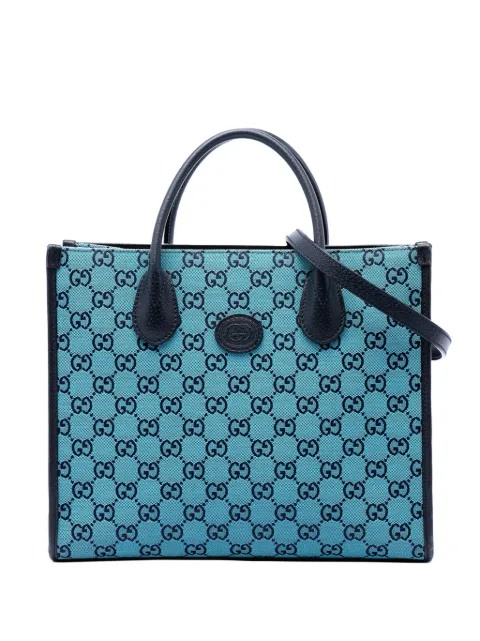 Gucci Pre-Owned 2016-2026 Small GG Canvas Interlocking G Tote satchel Blue FM5PX4BPELMCRE6X