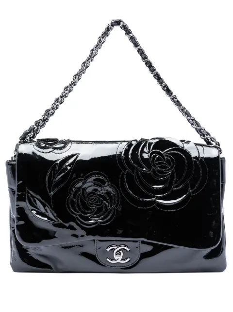 CHANEL Pre-Owned 2010-2011 Patent Camellia Flap Bag shoulder bag Black EEIBP01AIYWFUI04