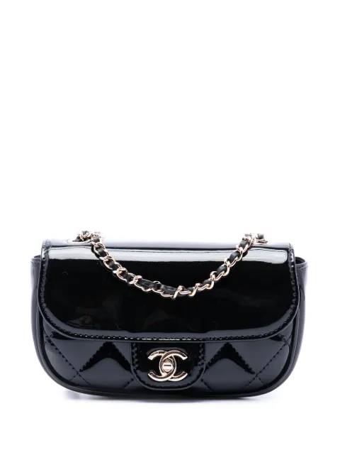 CHANEL Pre-Owned 2021-2026 Mini CC Quilted Patent Single Flap crossbody bag Black TZZQF7Y6N5STC2VY