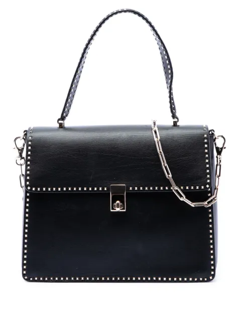 Valentino Garavani Pre-Owned 2000-2017 Leather Rockstud Top Handle Bag satchel Black DL92HWQVWIFFYY63