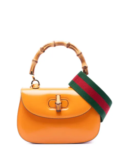 Gucci Pre-Owned 2016-2026 Small Calfskin Web Bamboo 1947 Top Handle Bag satchel Orange 8XB7VV2RVHTSZZF0