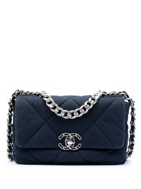 CHANEL Pre-Owned 2021-2026 Medium Quilted Jersey 19 Flap satchel Blue 3I267EH8PCV0LC35