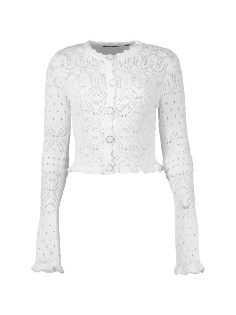 Retrofete Giuliana ruffled pointelle-knit cardigan White RSS251132719WHT