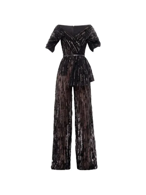 Saiid Kobeisy sequin-embellished belted jumpsuit Black RTWFW2528