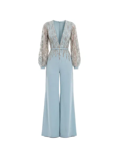 Saiid Kobeisy beaded V-neck belted jumpsuit Blue RTWFW2527