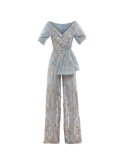 Saiid Kobeisy sequin-embellished belted jumpsuit Blue RTWFW2528