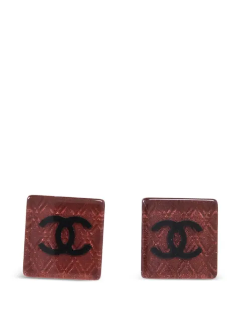 CHANEL Pre-Owned CC square earrings Red EARRING