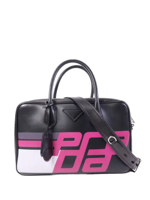Prada Pre-Owned logo-print leather shoulder bag Black 1BB045