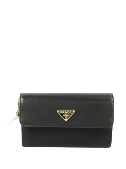 Prada Pre-Owned logo-plaque leather-trim clutch bag Black POUCHWALLET