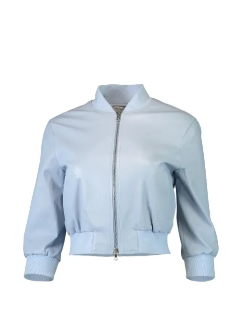 Susan Bender leather short-sleeve bomber jacket Blue SB60049S