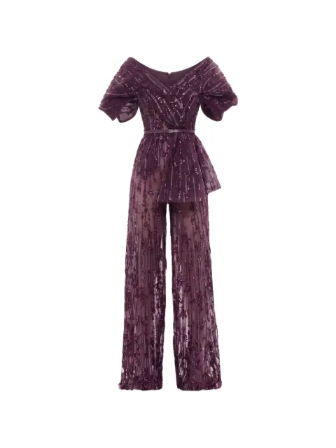 Saiid Kobeisy sequin-embellished belted jumpsuit Purple RTWFW2528