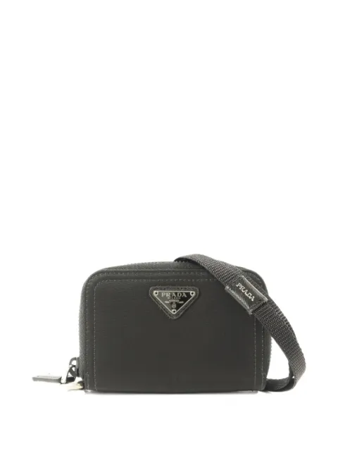 Prada Pre-Owned logo-plaque card case Black CARDCASEWITHSTRAP