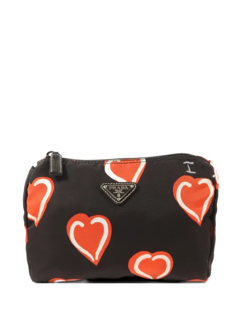 Prada Pre-Owned heart-print logo-plaque wash bag Black POUCH