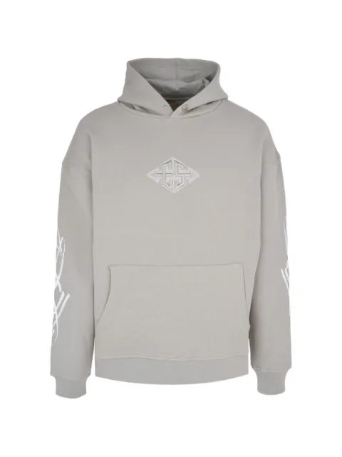 Exit Society Fractured X logo-detail graphic-print hoodie Neutrals ES1F