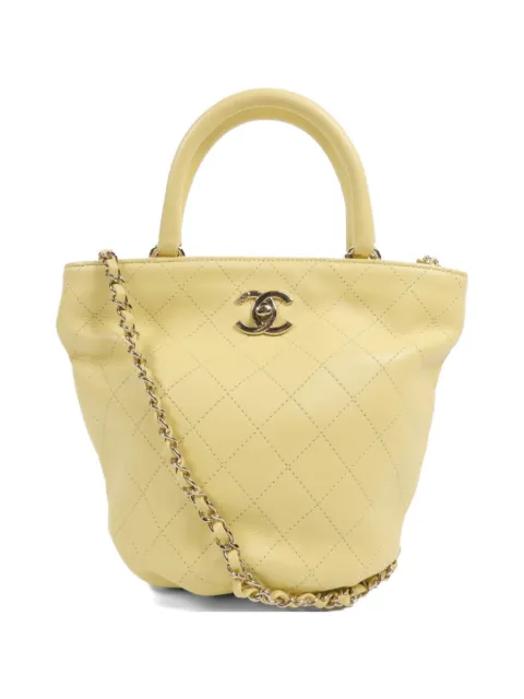 CHANEL Pre-Owned quilted CC turn-lock tote bag Yellow 2WAYSHOULDERBAG