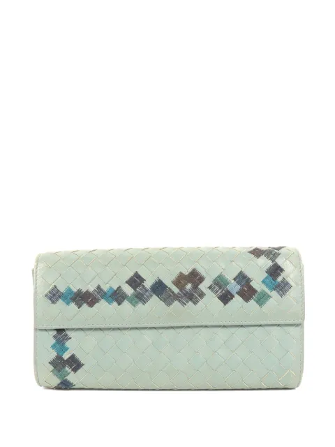 Bottega Veneta Pre-Owned Intrecciato embroidered wallet Blue LONGWALLET