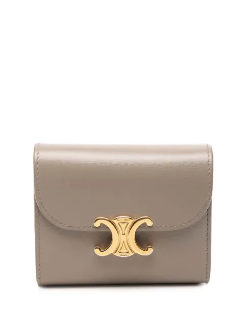 Celine Pre-Owned 2022 Shiny Calfskin Triomphe Flap Wallet small wallets Brown RJAMH5BJFNUMF24R