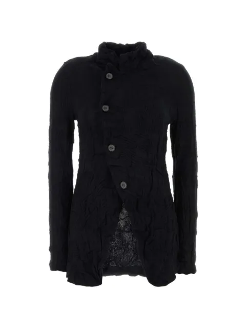 Y's crinkled-finish asymmetric-fastening cardigan Black YKK53580