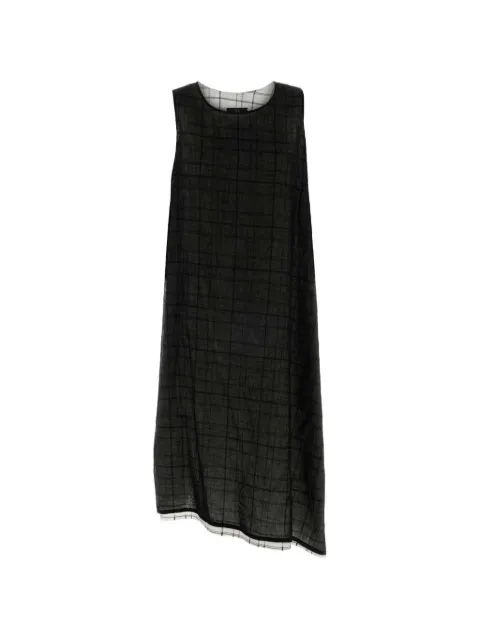 Y's check-pattern asymmetric-hem dress Black YKD16800