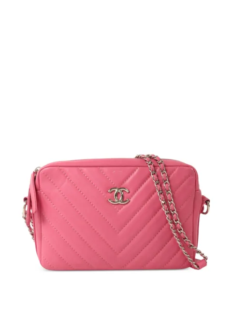 CHANEL Pre-Owned chevron-quilted chain-strap shoulder bag Pink CHAINSHOULDER