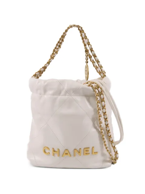 CHANEL Pre-Owned mini 22 chain-strap calfskin tote bag White AS3980