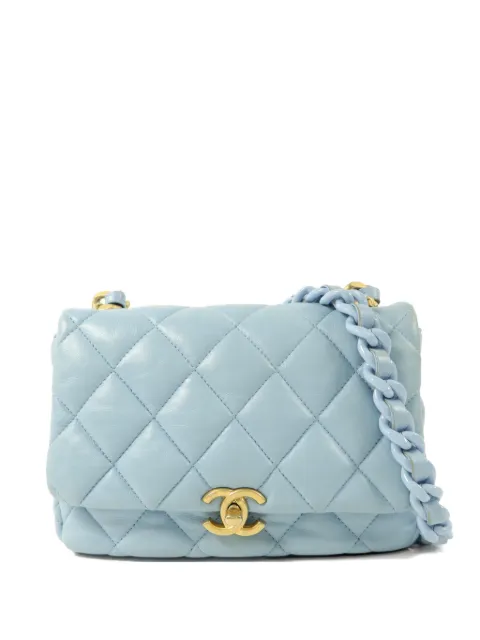 CHANEL Pre-Owned CC turn-lock flap leather shoulder bag Blue LACQUEREDCHAINFLAPBAG