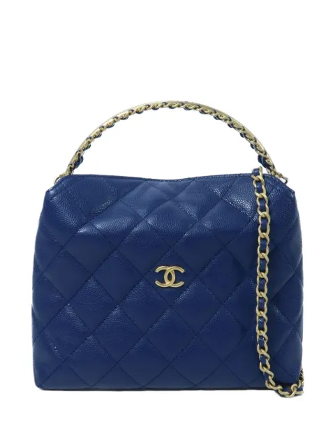 CHANEL Pre-Owned CC two-way quilted calfskin tote bag Blue 2WAYSHOULDER