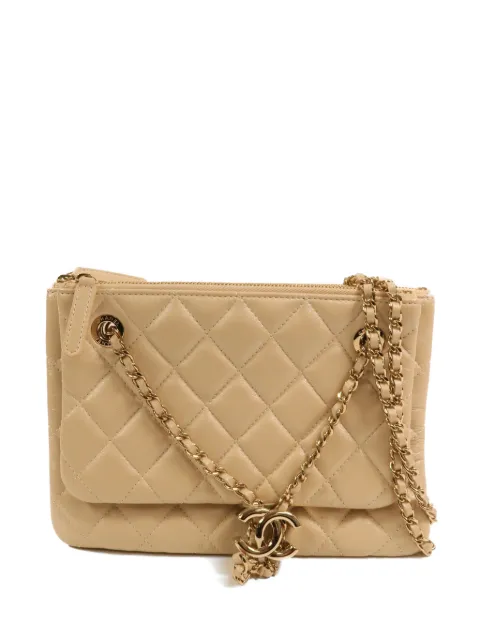 CHANEL Pre-Owned quilted CC shoulder bag Neutrals DRAWSTRINGDOUBLEZIPCROSSBODYBAG
