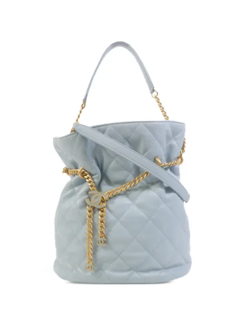 CHANEL Pre-Owned CC diamond-quilted bucket bag Blue AS3116
