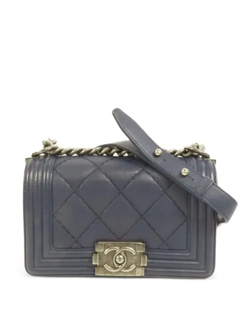 CHANEL Pre-Owned 20 Boy chain-strap calfskin shoulder bag Blue BOY20