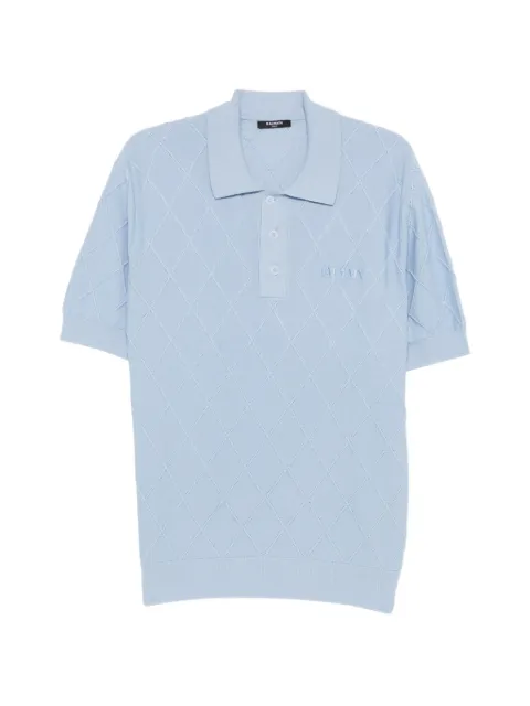 Balmain diamond-knit logo-embroidered polo shirt Blue HH1GB045KK30