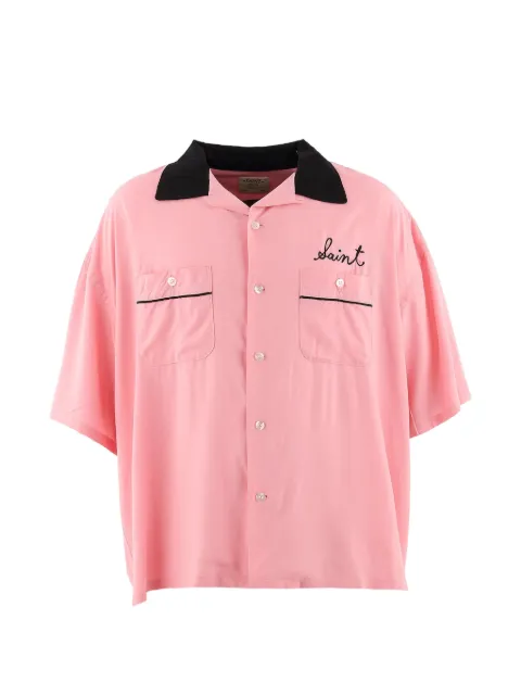 SAINT MXXXXXX playing-card-patch bowling shirt Pink SM26SSMMK80000036PI