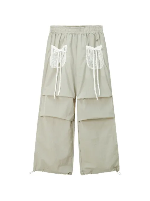 Mini Cream lace-pocket wide-leg trousers Neutrals 6UM116A